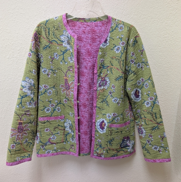 provence D'amour Jackets & Blazers - Vintage Reversible Spring Green/Pink Floral Quilted Jacket. 100% Cotton Size L